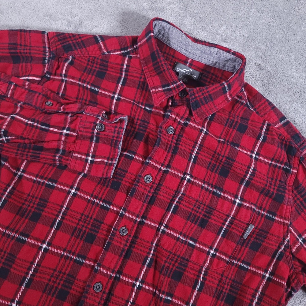 Eddie Bauer Flannel‎ Shirt Mens XL Red Plaid Button Up Bristol 100% Cotton